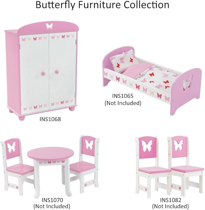 Emily Rose 18 Inch Doll Closed Door Clothes and Accessories Closet – Butterfly Furniture Collection – Fits 18” Dolls Like American Girl Our Generation Adora My Life As – Includes 5 Hangers – USA Brand