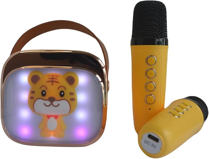 Mini Karaoke Machine for Kids Adults,Birthday Gift3,4,5, 6,7,8,9,10,11,12+Years Old,LED Portable Bluetooth Speaker with 2 Wireless Microphones,Small Music Gifts Toys for Girls Boys Singing