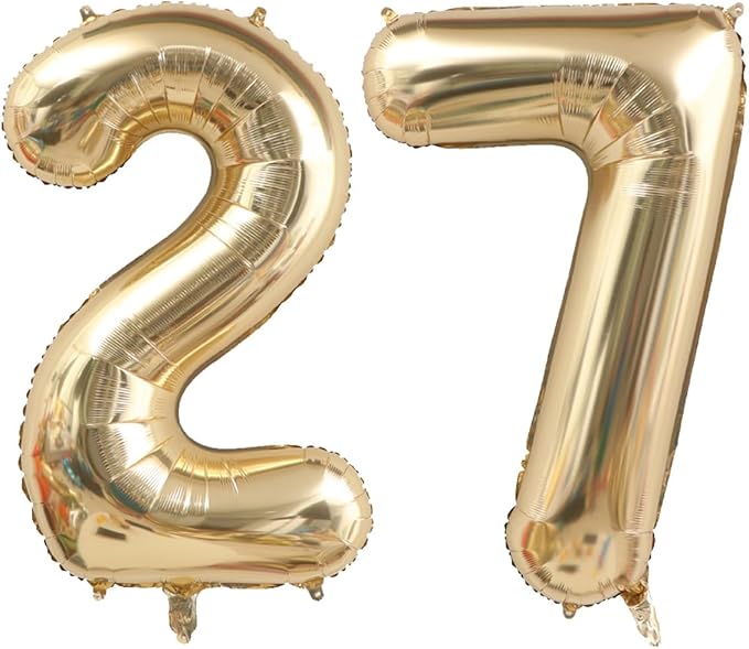 40 Inch Light Gold 27 Numbers Balloons White Gold Giant 27 Foil Mylar Helium Large Digital Balloon Champagne Gold Birthday Jumbo Balloons 27th or 72nd Anniversary Events Party Decorations Supplies