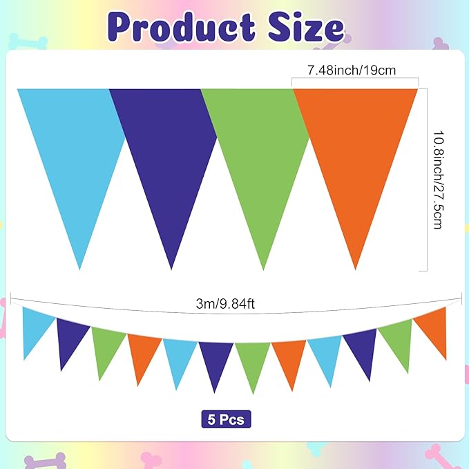 Jetec 5 Pcs 49Ft Mystery Theme Party Decorations, Teal Green Orange Purple Pennant Banner for Detective Birthday, Retro Van Vibes Triangle Flags Bunting, Classroom Outdoor Indoor Decor, Pre-assembled