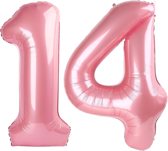 40 Inch Pearlescent Pink Number 14 Balloon Number 14 Balloon 40 Inch, 14th Birthday Party Decorations for Boy or Girl Huge Mylar Anniversary Party Supplies