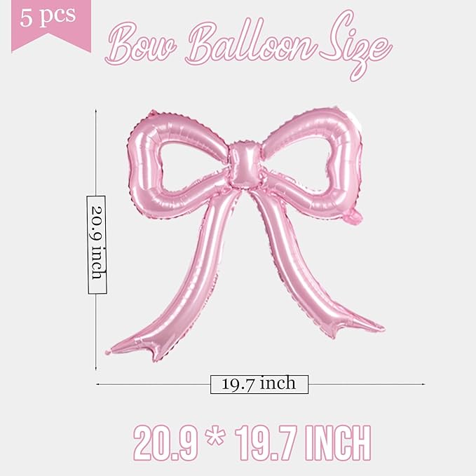 5 Pcs Pink Bows Balloons Party Decorations for Girl Women Pink Bow Birthday Decorations Giant Foil Balloon Baby Shower Bridal Engagement Wedding Decor Bachelorette K-pop music Theme Party Supplies