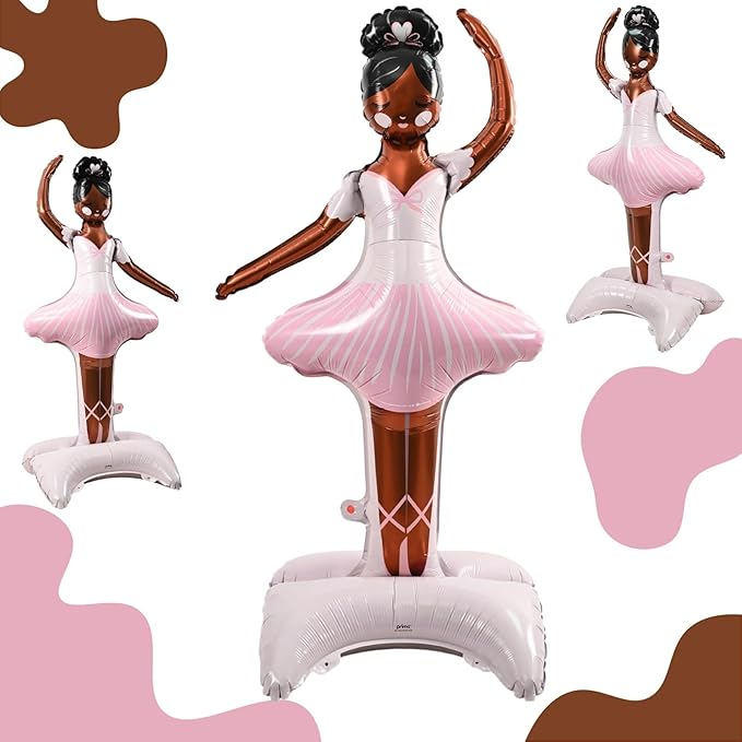 49" Large Ballerina Balloons for Party Decorations, Giant Self Standing Inflatable Dance Balloon, Pink Foil Balloon for Girls Women Wedding Baby Shower Ballet Themed Birthday Party Decor Supplies