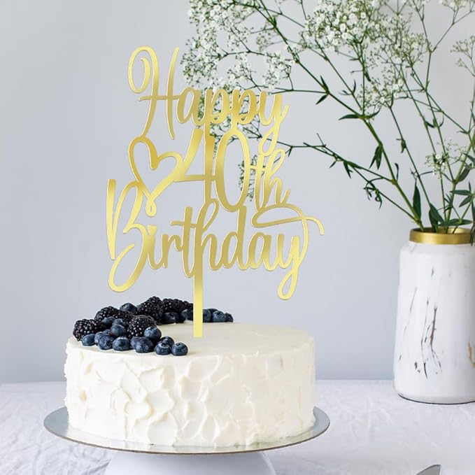 Acrylic Happy 40th Birthday Cake Topper - Cheers to 40 Years Cake Topper, 40 & Fabulous Cake Decoration for Hello 40th Birthday Anniversary Party Cake Decorations Supplies