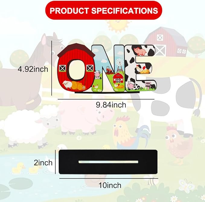 Farm Animal ONE Letter Sign Table Centerpieces for 1st Birthday Decorations,One Year Old Birthday Supplies Favors Baby Shower Party Photo Booth Props(2 Set)