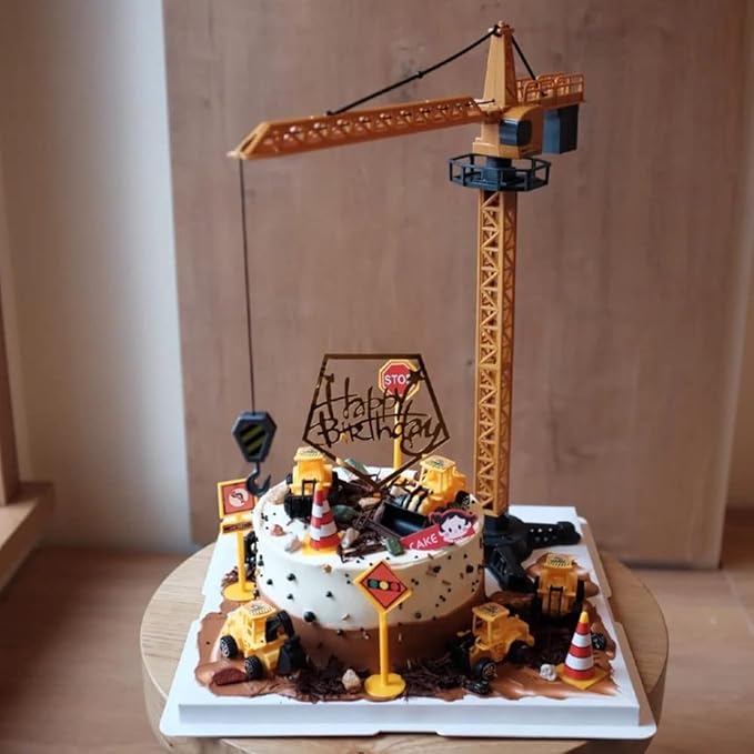 Construction Cake Topper Large Crane Excavator Traffic Road Sign Cake Toppers Construction Birthday Party Supplies Cake Decorating Supplies Kit Construction Toys Birthday Party Favors for Kids Boys