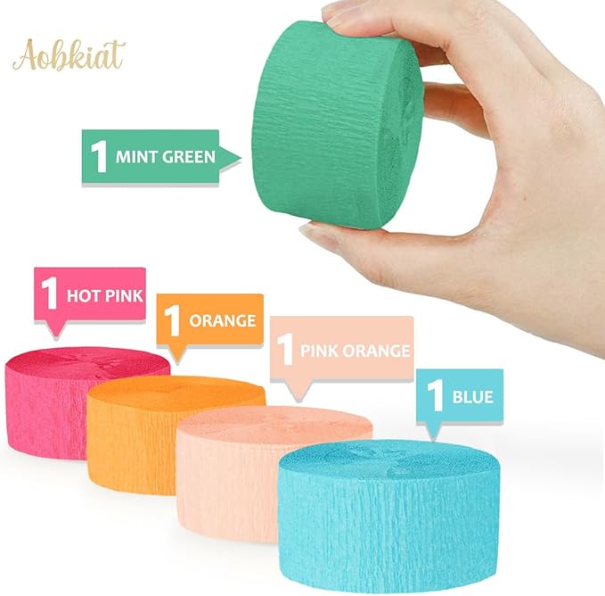 AOBKIAT 5 Rolls Rainbow Party Streamers Crepe Paper,Candyland Party Decorations for Christmas,Birthday,Wedding,Bachelorette,Bridal/Baby Shower,Hanging Candyland Backdrop Decoration