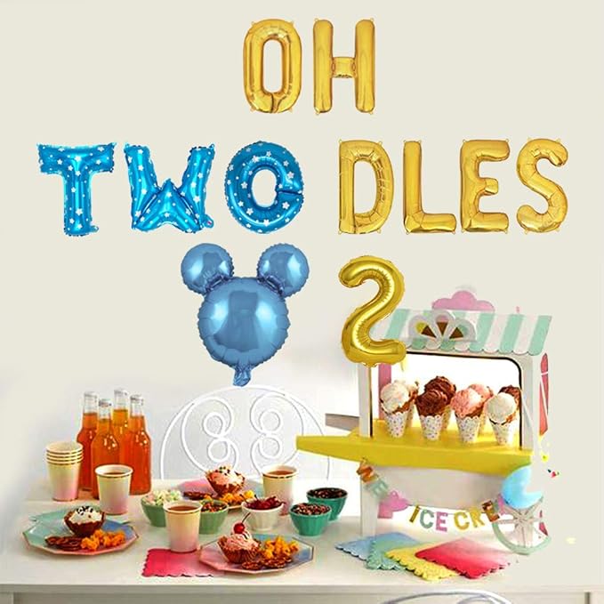 Oh Twodles Birthday Balloons Banner Party Supplies Number 2 Balloon for 2nd Second Boy Birthday Party Decoration 13PCS Kit of Geloar (Blue)