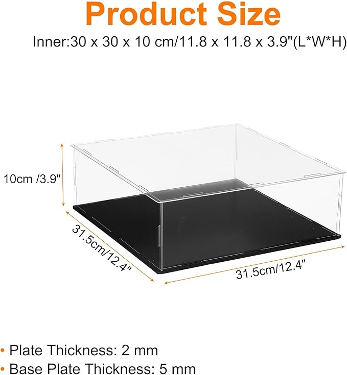 uxcell Acrylic Clear Display Case for Collectibles Self-Assemble Display Clear Boxes with Black Base Dustproof Countertop Storage Box for Collectible Action Figure, 11.8 x 11.8 x 3.9 Inch