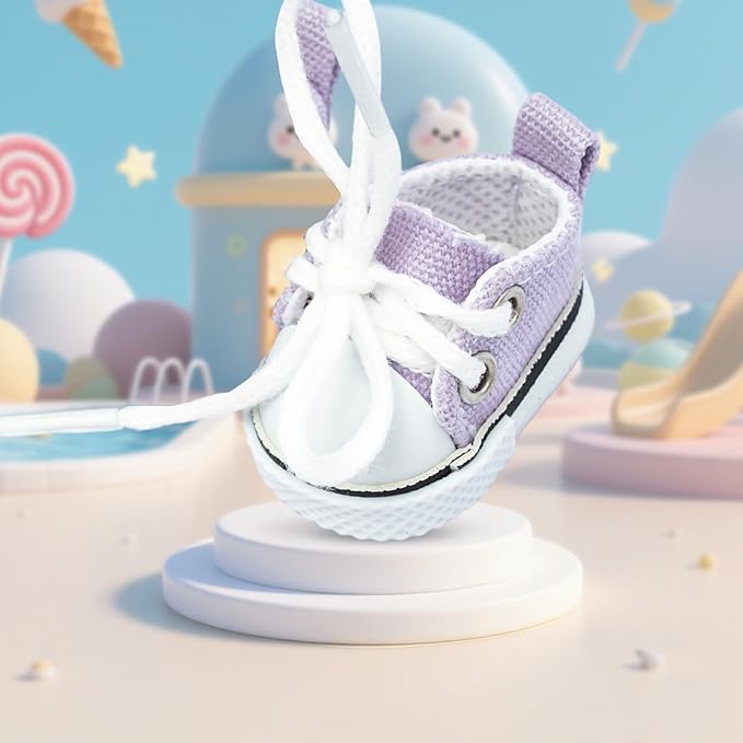 Mini Doll Shoes, 1 Pair Cute Lace Up Canvas Sneakers Compatible for 17cm/15cm Doll Shoes Toy Outfit Accessories Easter Gifts(Purple)