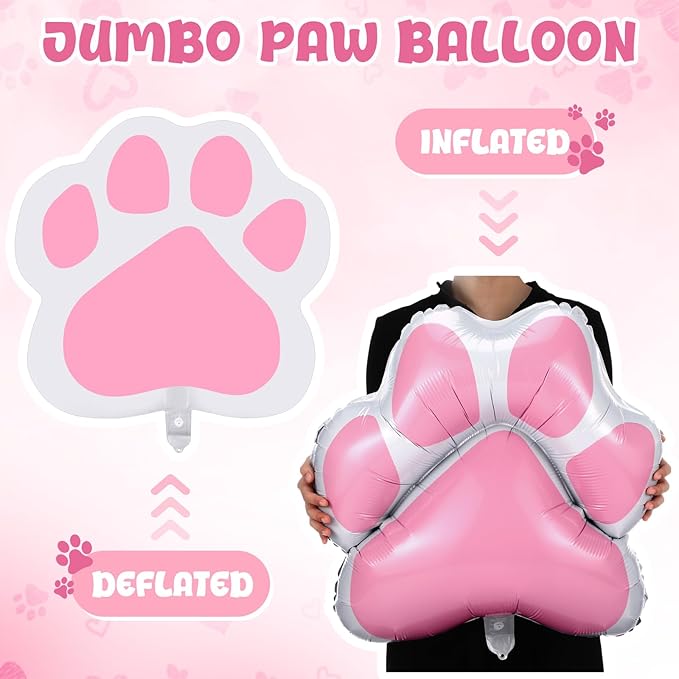 Hungdao 9 Pcs 28 x 26 Inch Pink Dog Paw Balloons Paw Print Foil Balloons Large Puppy Birthday Party Supplies for Baby Shower Pets Dog Themed Party Decorations