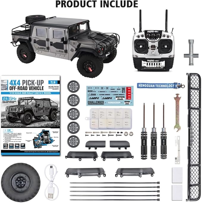 HG 4x4 P415A RC Off-Road Vehicles for 1/10 Pick-up Remote Control Cars Motor Servo ESC Hobby Grade Model(Grey)