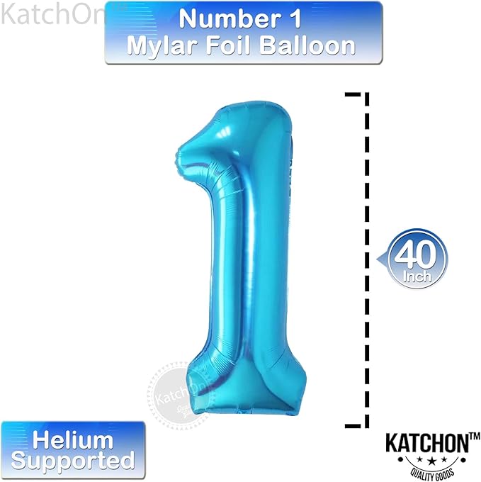 KatchOn, Blue Number 1 Balloon for 1st Birthday - 40 Inch | 1 Balloon Number | One Balloons for 1st Birthday Decorations, Blue Bday Decoration | Happy Anniversary Decorations