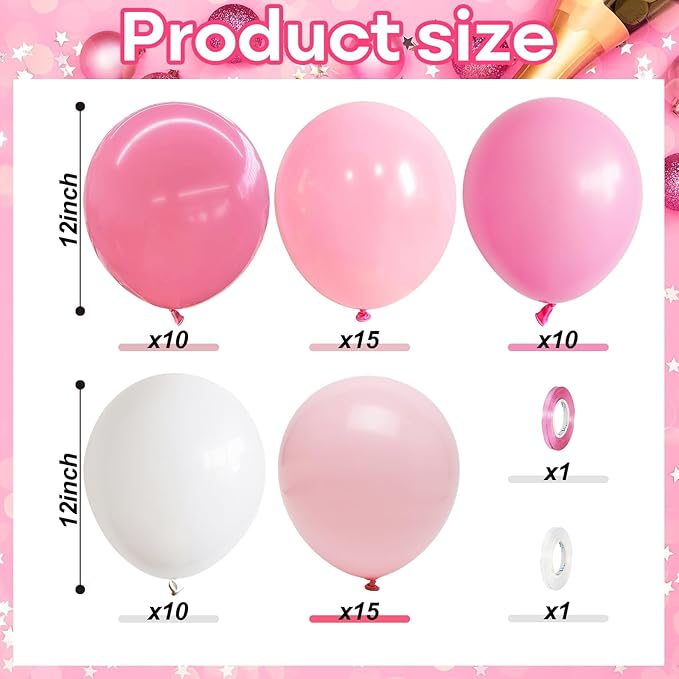 Pink and White Balloons, Pack of 60PCS Dusty Light Pastel Pink White Bow Balloon, Baby Pink Latex Balloon for Girls Women Kitty Birthday Wedding Bridal Baby Shower Cat Theme Party Decorations Supplies