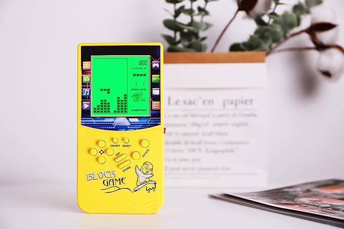 New Large Screen Brick Game Console Green Backlight Built-in 23 Multi-Mode Block Games Classic Nostalgia Puzzle Speed and Difficulty can be Adjusted Suitable as a Gift for Kids (Yellow)