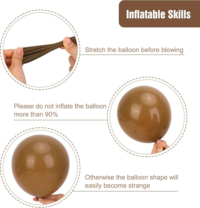RUBFAC Brown Balloons 129pcs Different Sizes Pack of 18 12 10 5 Inch, Latex Boho Neutral Coffee Tan Balloon Garland Arch Kit for Safari Baby Shower Decorations Jungle Fall Bear Themed Birthday Party