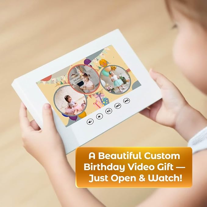 Newborn Birthday Video Greeting Card – Upload Photos for Custom Animation – Delightful Gift for Babies – 7” Digital Screen, 256MB Storage, USB Rechargeable, Full-Color Display