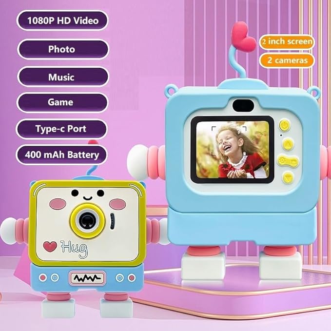 Kids Camera for 3-12 Year Old Children, 2 Inch Screen Kids Camera Toy 1080P Video Camcorder with Cartoon Robot Soft Silicone Cover Ideal Gift for Kids, 32G FT Card Included