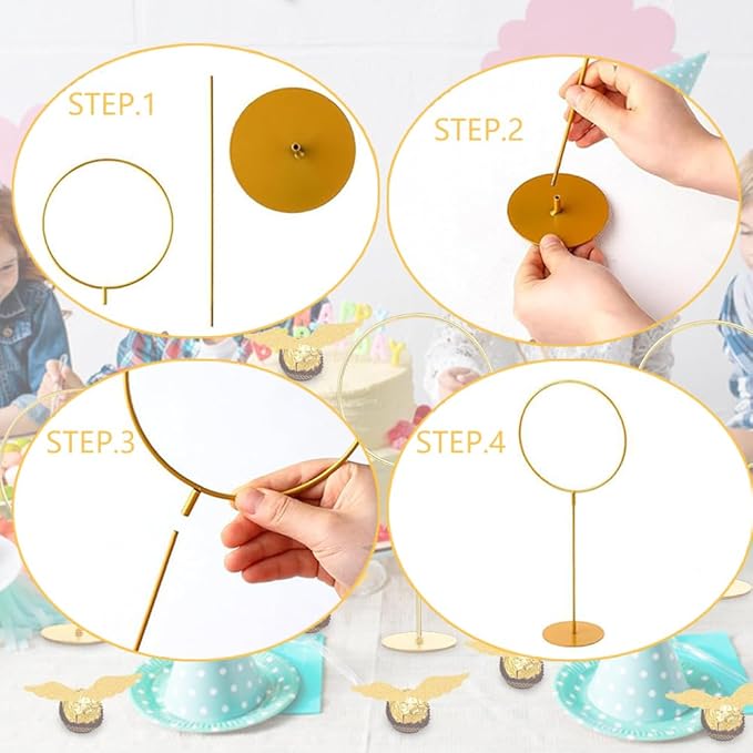 3 Pieces Gold Metal Round Hoop Magical Wizard Party Hoop with Stand Gold Ring Centerpieces Large Goal Posts
