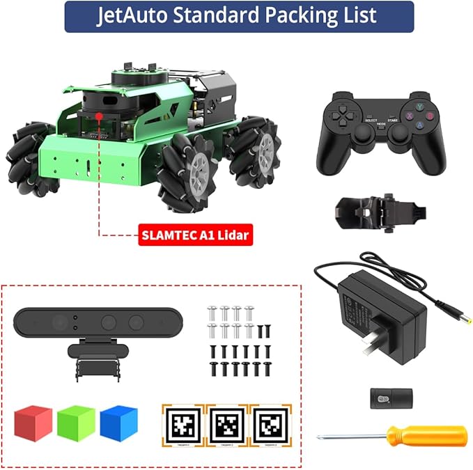 JetAuto ROS2 Robot Car with ChatGPT Large AI Models Lidar Depth Camera AI Voice Control Touch Screen, SLAM Mapping Navigation Path Planning Autonomous Driving Smart Robot, Standard Kit & Orin Nano 8GB