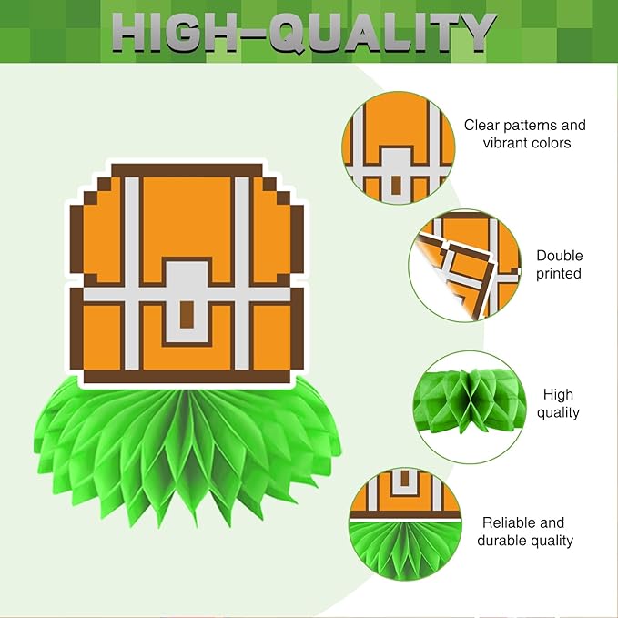 Pixel Birthday Party Decorations, Double Sided Honeycomb Centerpieces for Table Decorations, Cartoon Birthday Party Supplies