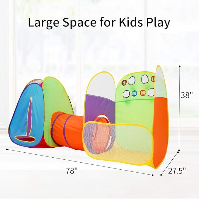 Alvantor® Kids Tent Play Tents & Tunnel 3-in-1 Pop Up Tent with Tunnel Toddler Ball Pit Indoor/Outdoor Tents Fun Toss It Game Zone Playhouse for Children (Include 4 Balls)