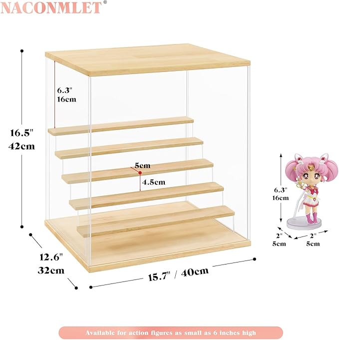 Clear Acrylic Display Case for Figure with Led Light,6 Tier Display Stand Funko Pop Display Box,Dustproof Protection Display case for Collectibles(Small 6 Tier-W*D*H-15.7"x12.6"x16.5"inches)