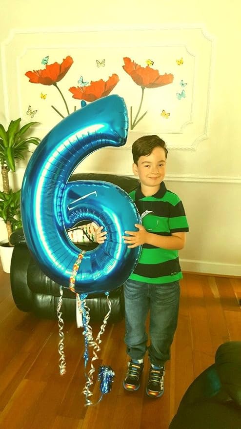 40 Inch Blue Mylar Foil Number 6 Birthday Balloon, Digital Balloons for 6 16 Boy Girl Party Decorations Supplies, Blue Big Helium Balloon Numbers for 26 36 46 60 Men Women Anniversary