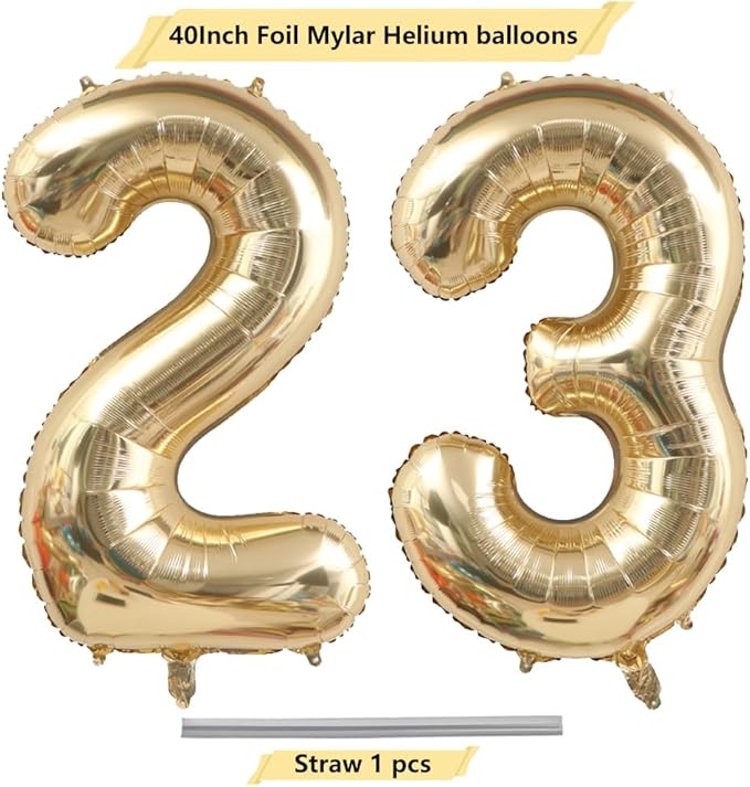 40 Inch Light Gold 23 Number Balloons White Gold Giant 32 Foil Mylar Helium Large Digital Balloon Champagne Gold Birthday Numbers Jumbo Balloons 23rd or 32nd Anniversary Party Decorations Supplies