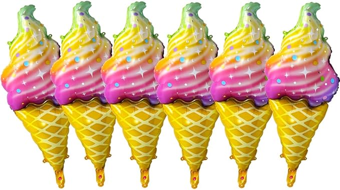 Rainbow Ice Cream Cone Balloon Candies Sweetmeat Food Party Supplies For Birthday Wedding Baby Shower, 6 Pack Big Ice Cream Balloons Dessert Sweet Food Candy Balloons IceCream Swirl Display Decoration