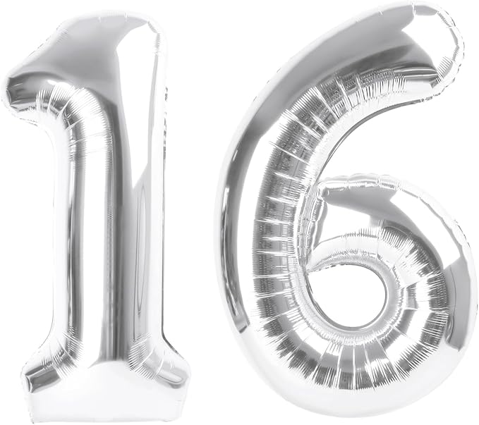 40 Inch Balloon Number Silver, 16th Birthday Decorations for 1 6 16 61, Large Foil Sweet 16 Balloons Number for Wedding Memorial Day's Photo Shoot Decoration