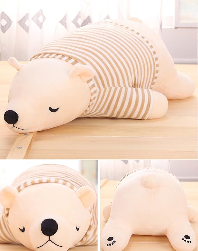 MMTTAO Stuffed Polar Bear Animal Plush Toy 14 Inch Small White Sleeping Bear Animal Stuff Soft Plushies Cute Dolls Collection Huggable Pillow Cushion Birthday Gift for Kids Child Boys Girls, 14Inches