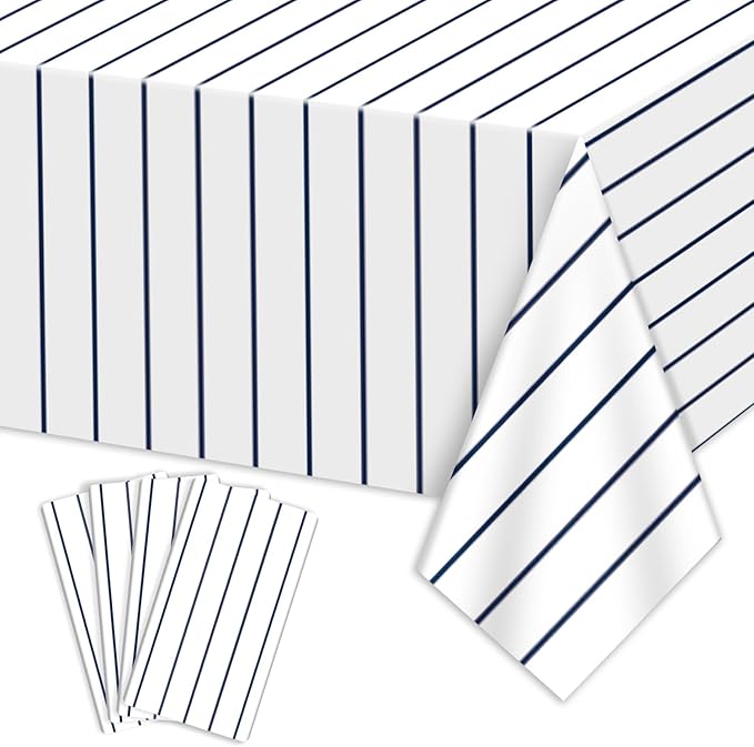 4 Pack Plastic Baseball Tablecloths, 51 x 86 Inches Rectangle Stripe Party Decorations for Game Day Baseball Theme Party Supplies
