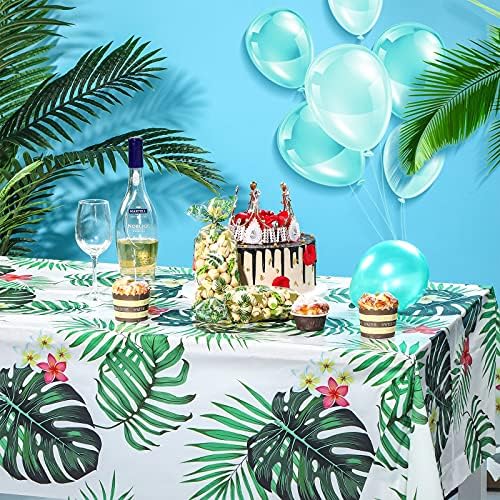 Tatuo 1 Piece Hawaiian Luau Party Tablecloth Palm Leaves Table Cloth 54 x 108 Inches Plastic Disposable Table Decorations for Summer Pool Beach Cocktail Aloha Safari Jungle Party Supplies