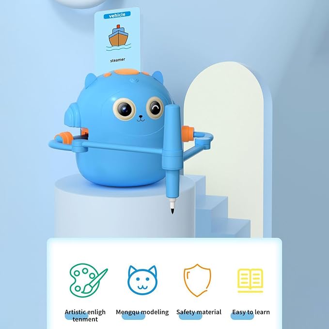 Drawing Robot for Kids, Interactive Kids Drawing Robot, Fun Drawings Robots Toy with Voice 100 Word Cards & 12 Color Pens, Educational Creatively Children Drawings Robots Painting Toy, for Boys Girls