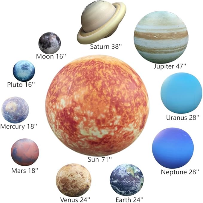 Inflatable Space Planets Solar System Set-8 Planets +Pluto+Sun and Moon-11 Pieces, Astronomy for Learning Education, Demonstration Tool, Galaxy Space Theme Party Decoration