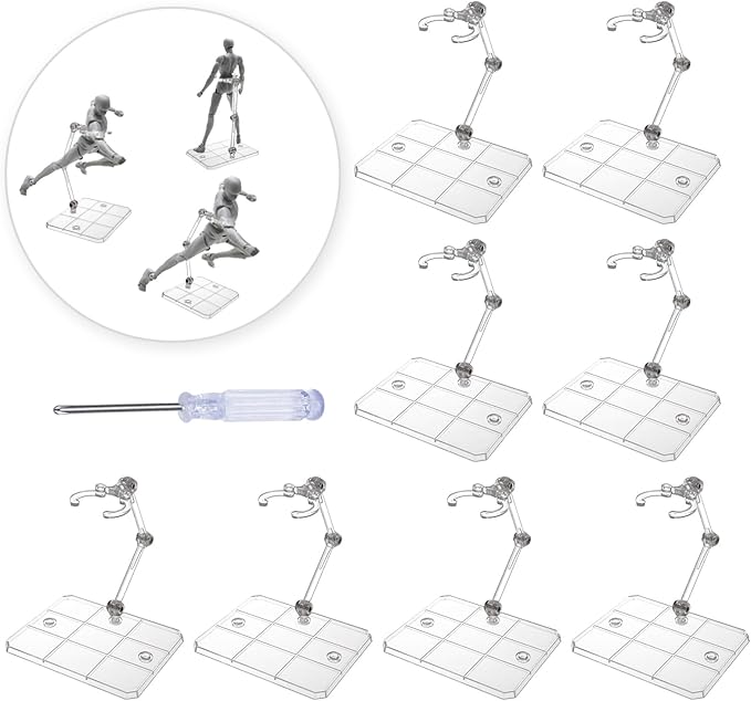 20 Pack Small Action Figure Stand, Action Figure Display Holder Stand Base, Doll Model Support Stand with 2 Transparent Screwdriver, Compatible with HG RG SD SHF Gundam