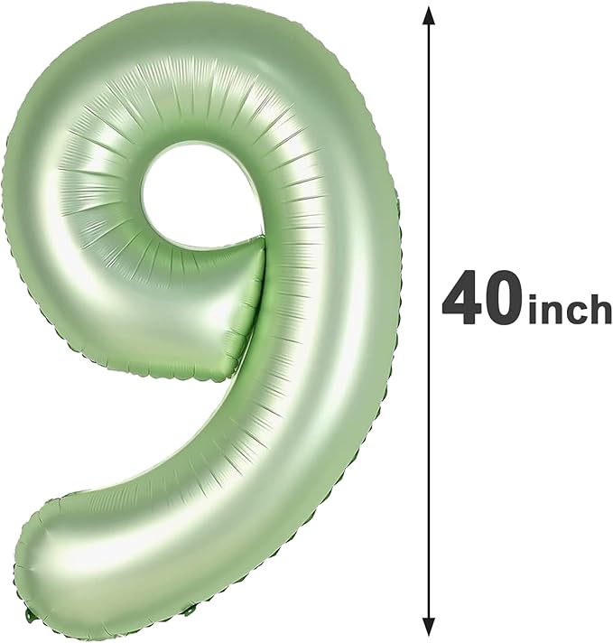 40 Inch Big Sage Green 9 Balloon Number, Jumbo Giant Happy 9th 19 29 39 49 99 Birthday Party Decorations,Oliver Green Large Nine Mylar Foil Anniversary Birthday Party Engagement Decorations