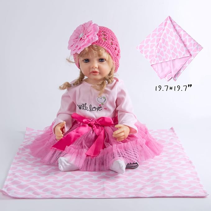 PEDOLLTREE 14 Pcs Reborn Baby Dolls Clothes Accessories Outfit with Pink Heart Bassinet and Blanket for 17-22 Inch Reborn Dolls Newborn Baby Girl