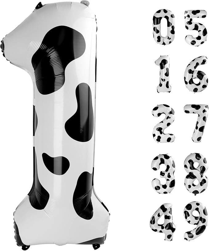 Cow Print Number Balloon Birthday Decorations, 40 inch Number balloon 0-9(Zero-Nine), Cow Balloon for Farm Birthday Party Supplies, Cow Themed birthday party Decorations (Number 1)