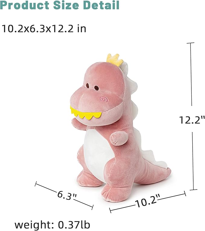Dinosaur Stuffed Animal, 12in Pink T-Rex Plush Toy, Soft Dino Plushie for Kids Boys Girls