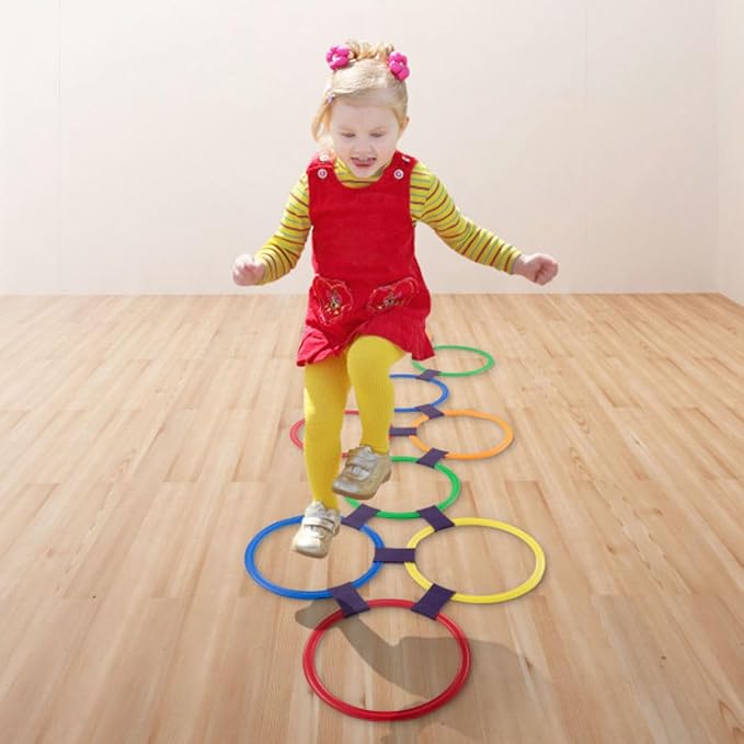 HEY! PLAY! Hopscotch Rings Game - Ten 11-Inch Plastic Rings and 15 Connectors for Indoor and Outdoor Use - Play Set for Girls-and Boys (Multicolored),(Pack of 2)
