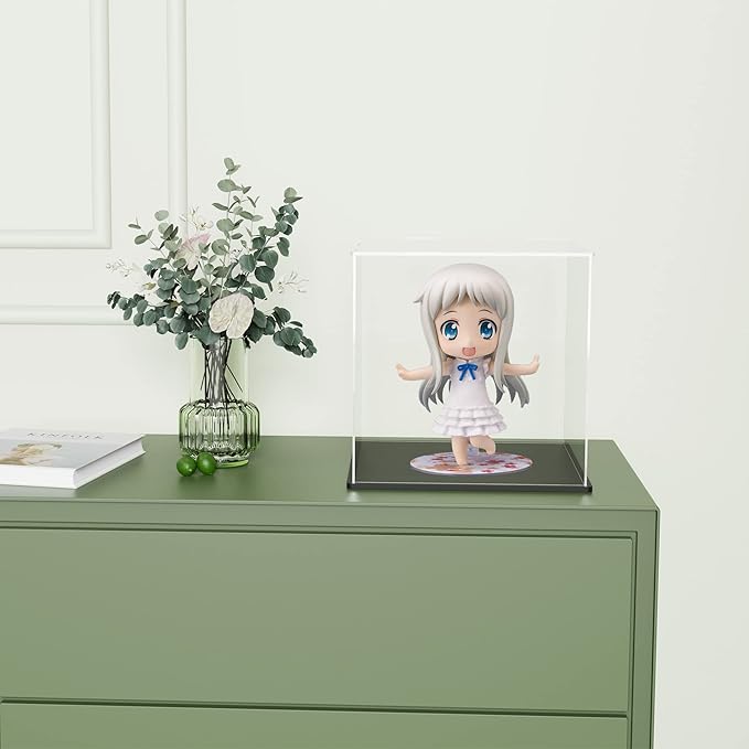 Acrylic Display Case With Black Base, 6 Inch Square Box for Showcase, Countertop Display With Lip for Collectibles, Toys, Home Organization (6x6x6 Inch)