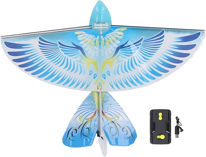 Flying RC Bird Toy 2.4GHz USB Charging LED Flapping Bird for Indoor Outdoor (Blue)