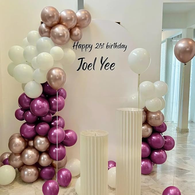 Plum Purple White Gold Balloon Arch Kit, 155Pcs Dark Mauve White Sand Rose Gold Balloons Garland for Boho Baby Shower Birthday Wedding Party Decoration