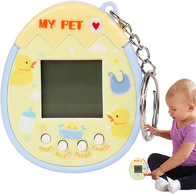 90s Toys Nostalgia, Game Machine with Keychain, Circular Design Compressive and Anti Drop Technology Equipped Multiple Game Modes, Digital Pet for Children Adult (Yellow)