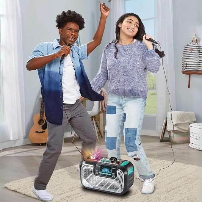 VTech Super Sound Karaoke Portable Bluetooth, 2 Mics Included, Party Lights