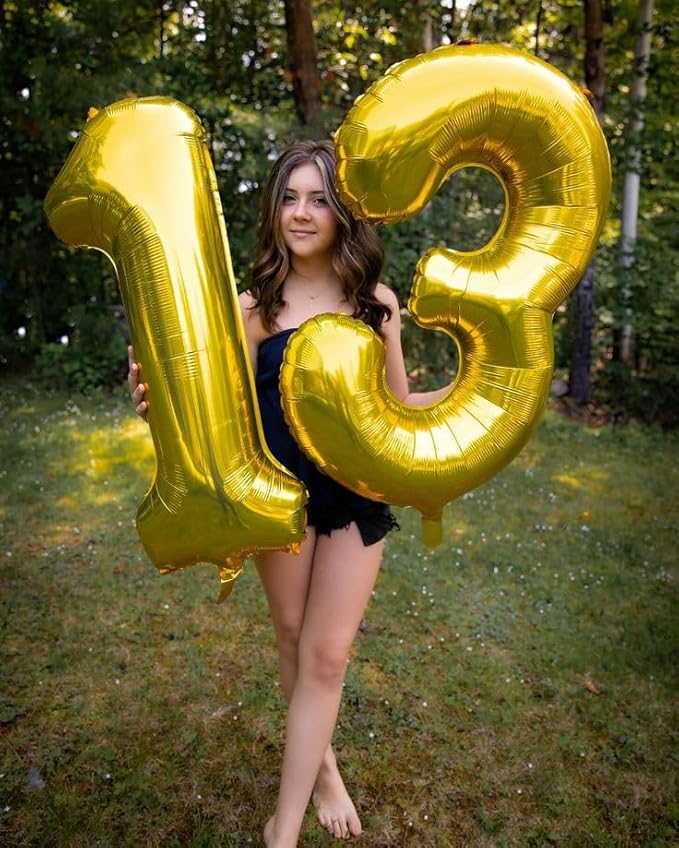 40 Inch Number Balloons, Large Gold Number 13 Balloon Party Decorations for 1 3 31 Birthday Memorial Day, Foil Balloon for Outdoor & Indoor Wedding Supplies