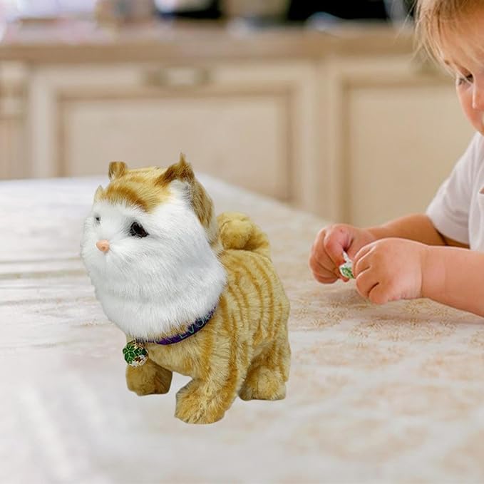 Electronic Walking Cat Toy, Robotic Pet, Vivid, Realistic, with Moving Tail, and, for Children, Yellow
