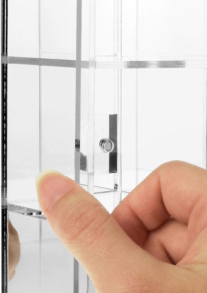 Ikee Design Mountable 25 Compartments Premium Acrylic Display Case Cabinet Stand with Mirrored Back, Clear Rock Display Shelves for Collectibles, Stones and Figures, 10.7 W x 2 D x 10.5 H in